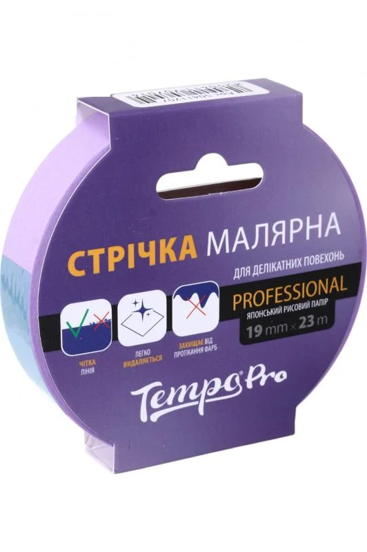 Стрічка малярна одностороння Tempo Pro 25м*19мм*0,10мкм 50411707